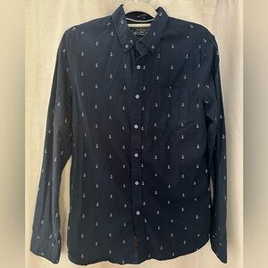 On The Road Dark Blue Anchor Print Men's Shirt